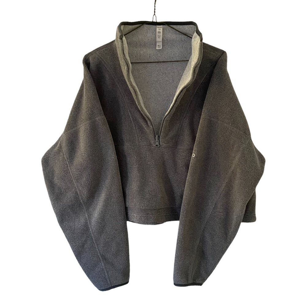 ALO Yoga Quarter-Zip Cropped Pullover in Grey - Oversize Fit - Size Small